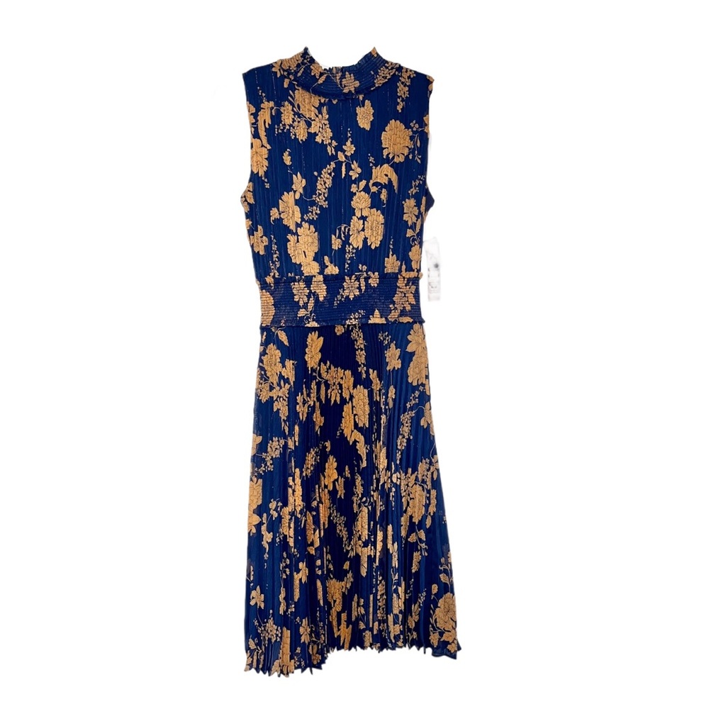 NWT Blue Nanette Lenore High Neck Pleated Floral Print Dress - Size 6